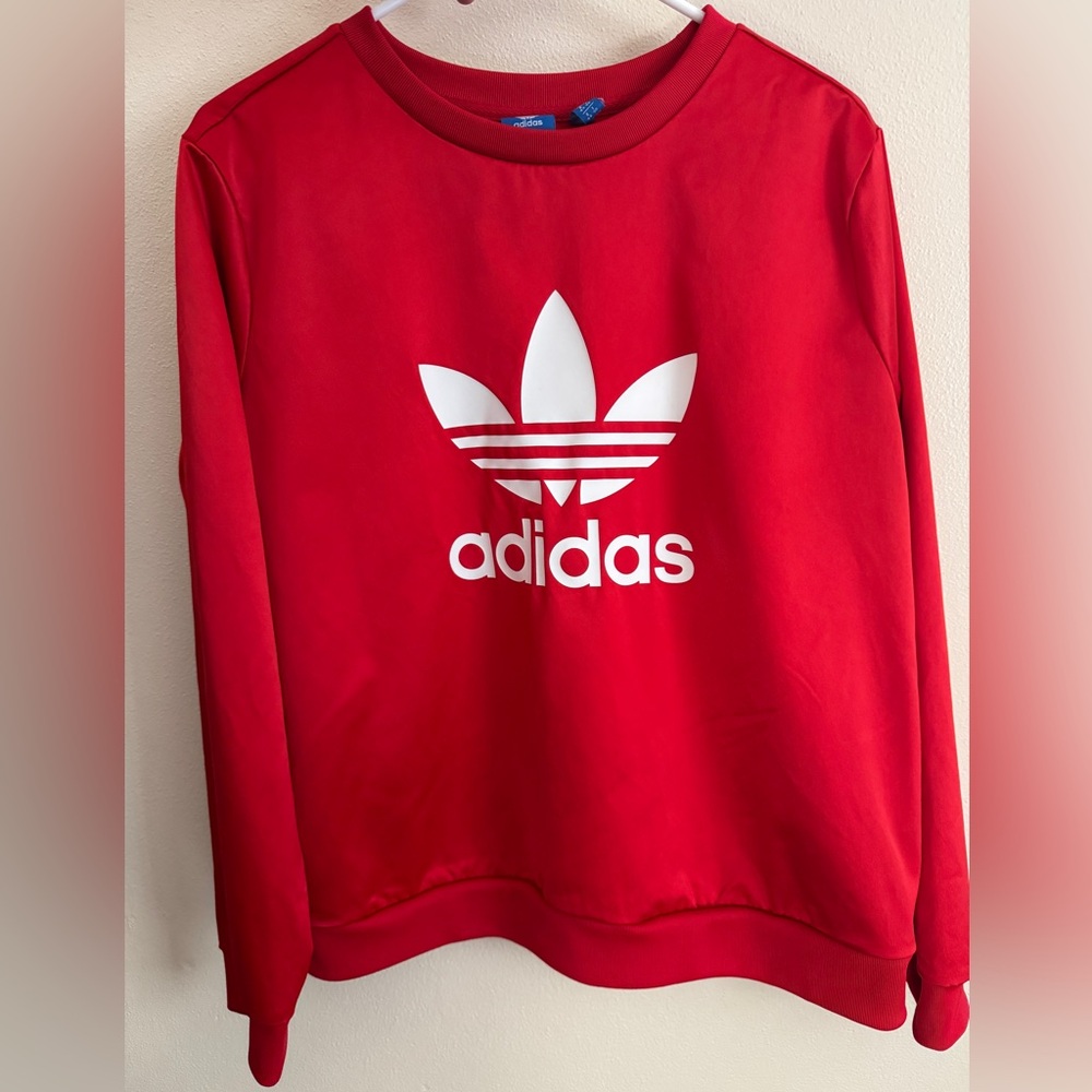 Adidas Red Crew Trefoil Neck Sweater